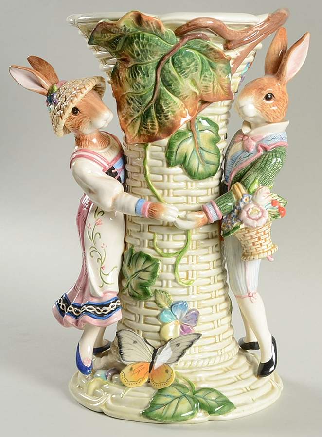 Old World Rabbits 12" Vase by Fitz & Floyd-1