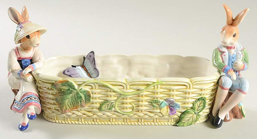 Old World Rabbits Cracker Server-Boat by Fitz & Floyd-1