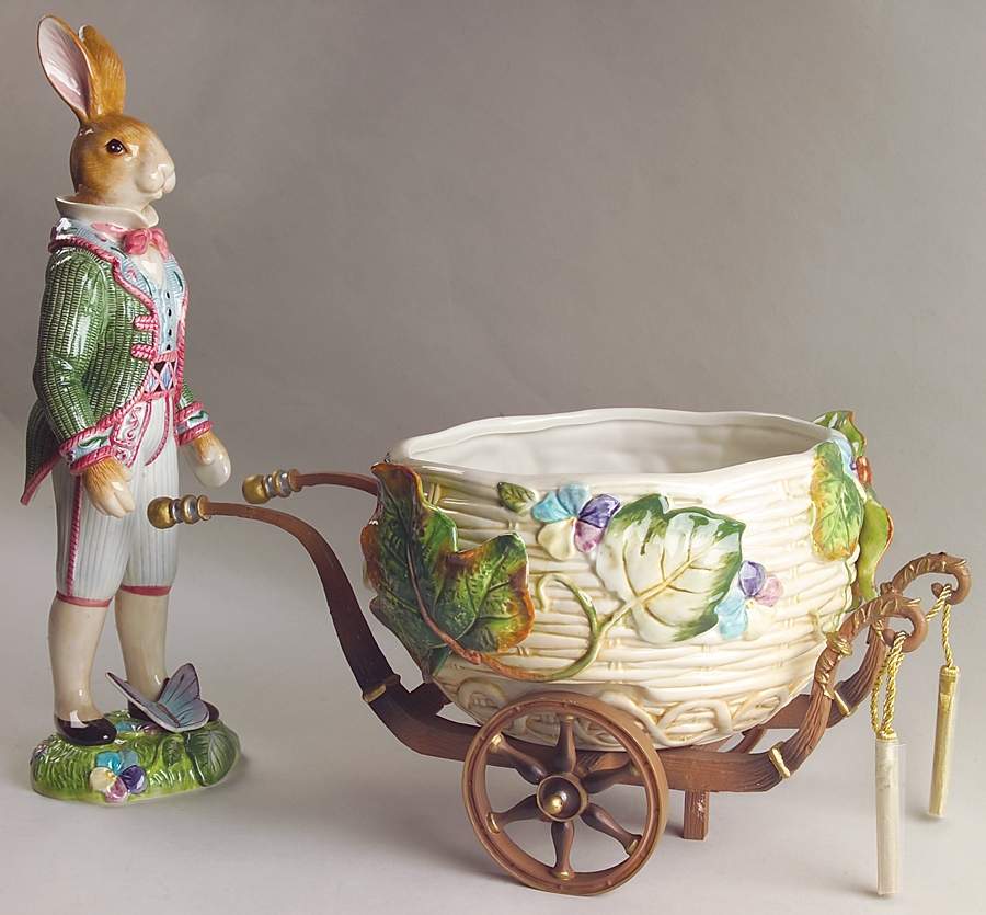 Old World Rabbits (3 Pc) Centerpiece/Cachepot (Comes with Figurine) by Fitz & Floyd-1