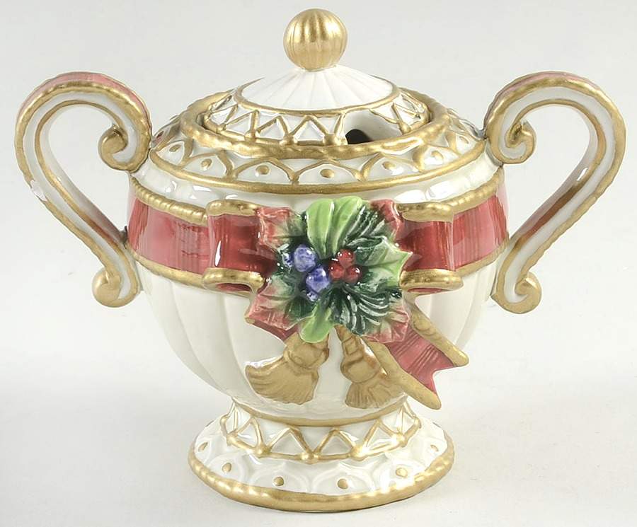 Christmas Deer Sugar Bowl & Lid by Fitz & Floyd-1