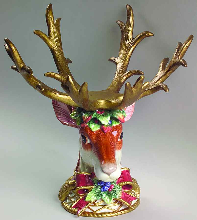 Christmas Deer Centerpiece W/No Glass Bowl by Fitz & Floyd-1