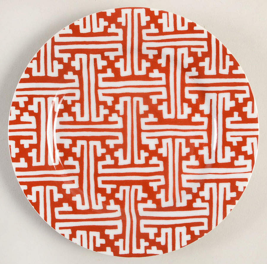 Oriental Geometric Terra Cotta Bread & Butter Plate by Fitz & Floyd-1