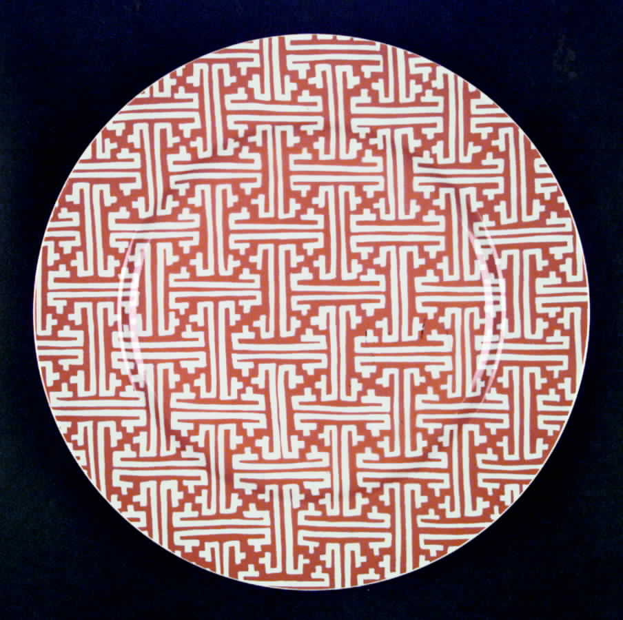 Oriental Geometric Terra Cotta Dinner Plate by Fitz & Floyd-1