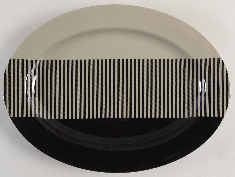 Reprise Black and Taupe 14" Oval Serving Platter by Fitz & Floyd-1