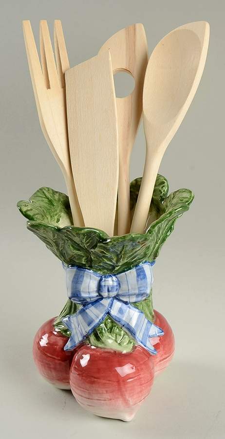 Vegetable Bowquet Utensil Set (Holder & Utensils) by Fitz & Floyd-1
