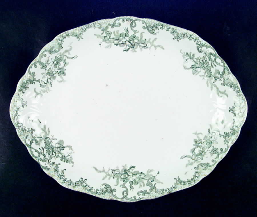 Versailles Green (No Trim) 14" Oval Serving Platter by Furnivals-1