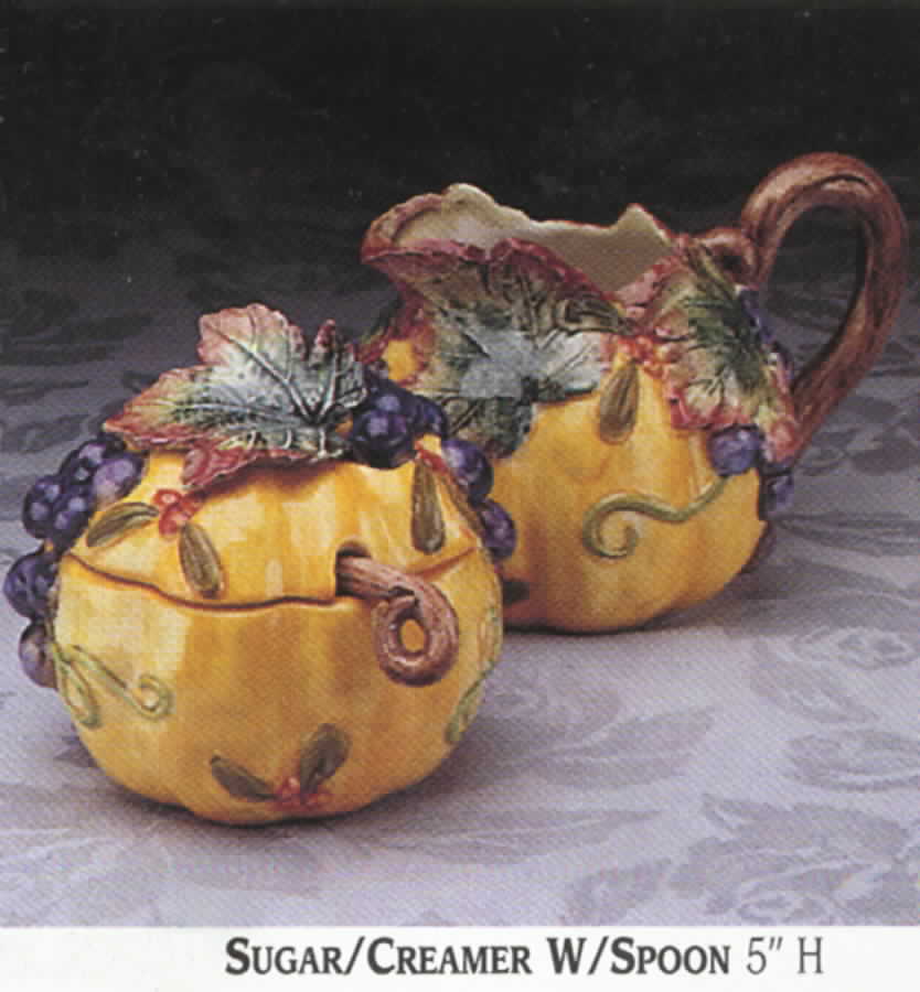 Thanksgiving Banquet Figural Creamer & Sugar W/Spoon Set by Fitz & Floyd-1