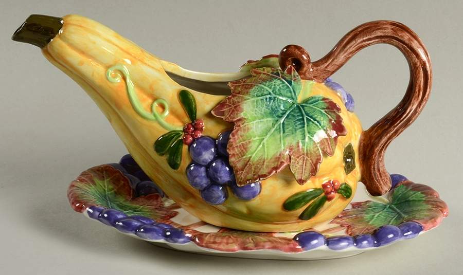 Thanksgiving Banquet Figural Sauce Boat & Underplate by Fitz & Floyd-1