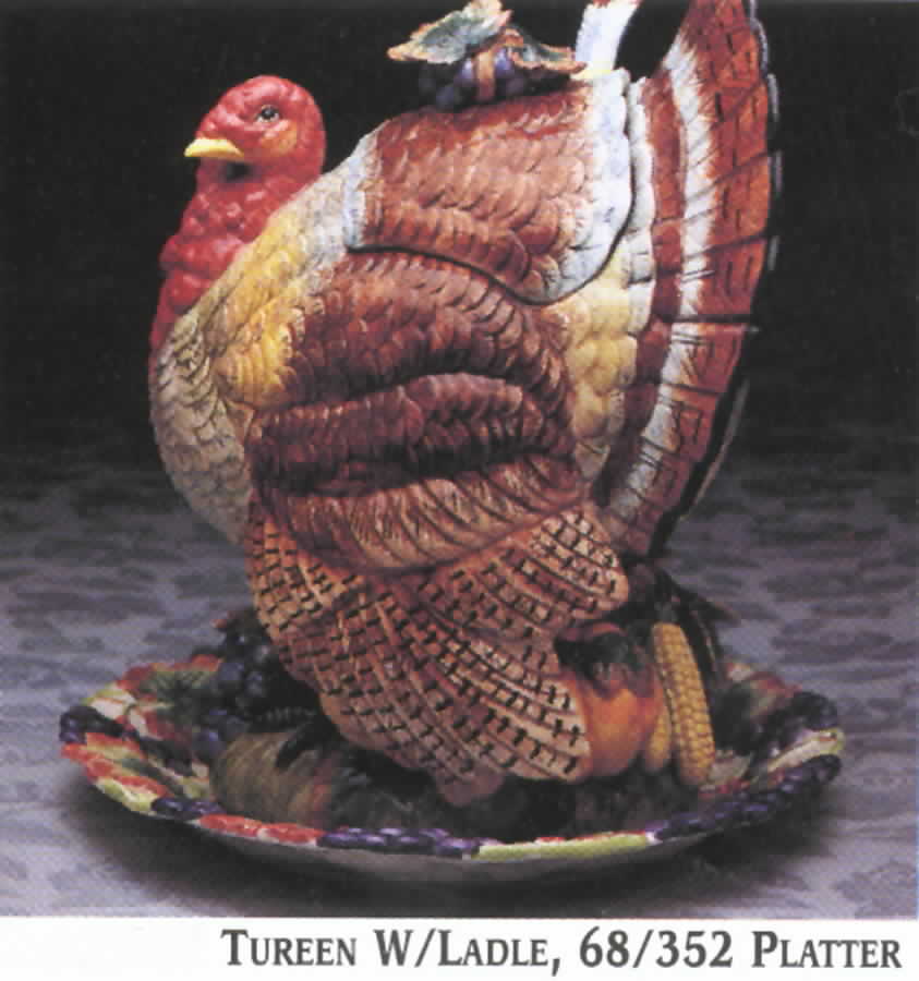 Thanksgiving Banquet Figural Tureen & Lid with Ladle & Underplate by Fitz & Floyd-1