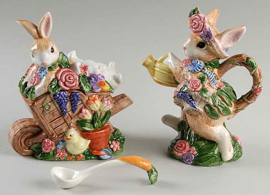 Bloomers Figural Creamer & Sugar W/Spoon Set by Fitz & Floyd-1