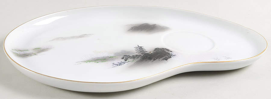 Landscape Black Multicolor (Rim) Snack Plate by Fukagawa-1