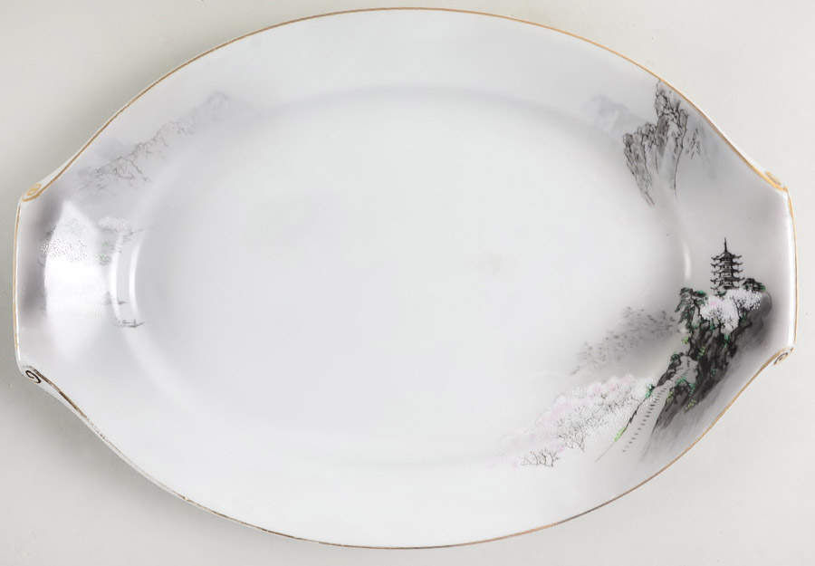Landscape Black Multicolor (Rim) 12" Oval Serving Platter by Fukagawa-1