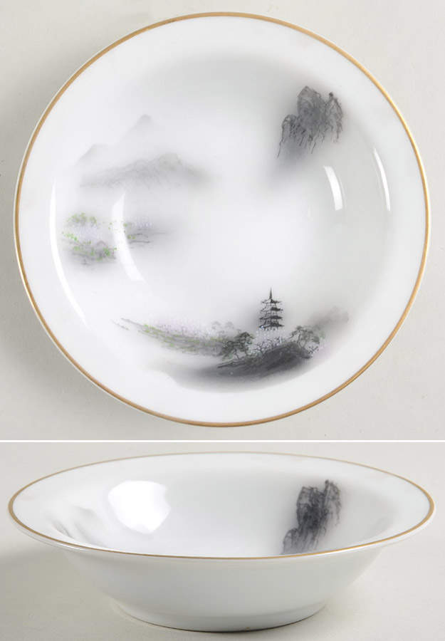 Landscape Black Multicolor (Rim) Rim Fruit/Dessert (Sauce) Bowl by Fukagawa-1