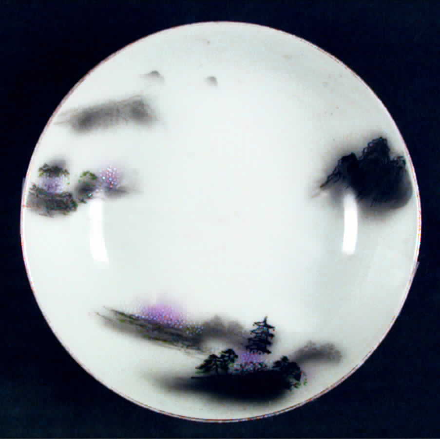 Landscape Black Multicolor (Rim) Fruit/Dessert (Sauce) Bowl by Fukagawa-1