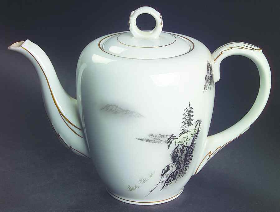 Landscape Black Multicolor (Rim) Teapot & Lid by Fukagawa-1