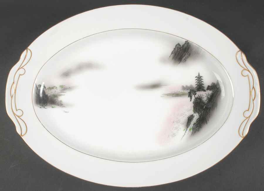 Landscape Black Multicolor (Rim) 16" Oval Serving Platter by Fukagawa-1