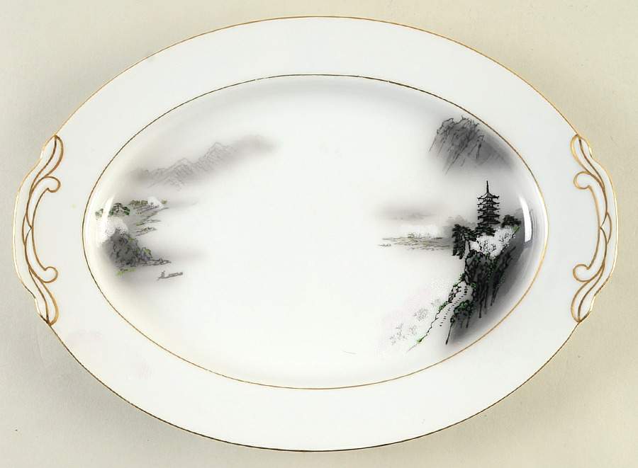 Landscape Black Multicolor (Rim) 12" Oval Serving Platter by Fukagawa-1