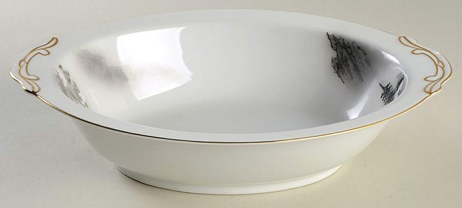 Landscape Black Multicolor (Rim) 10" Oval Vegetable Bowl by Fukagawa-1