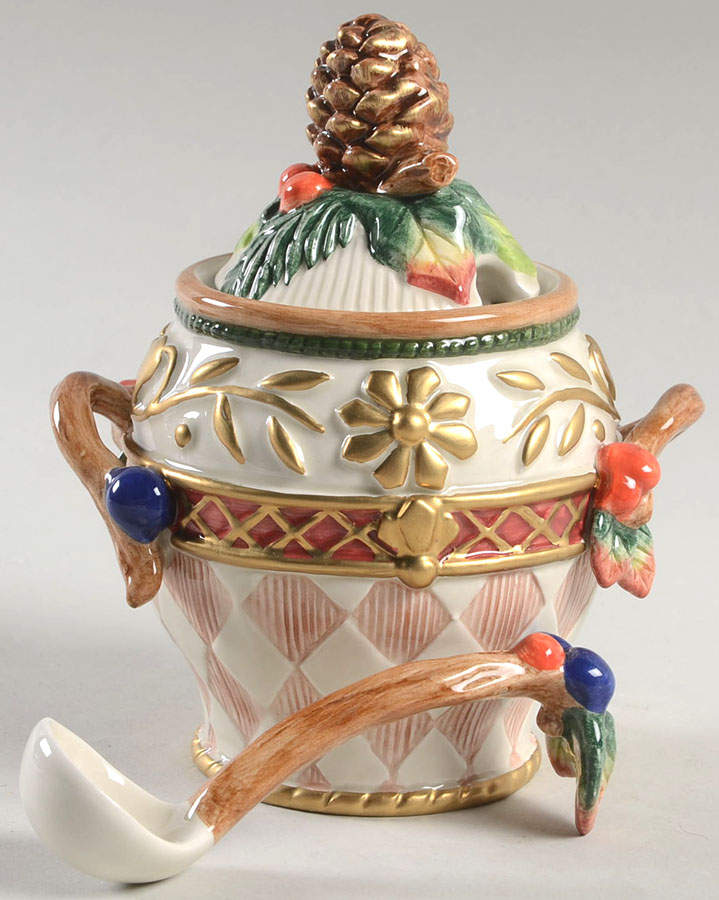 Jolly Ole Saint Nick Sugar Bowl & Lid W/Spoon by Fitz & Floyd-1