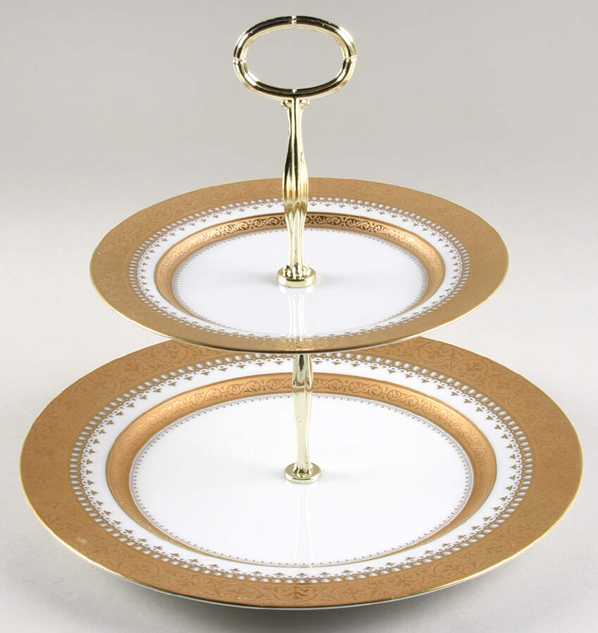 Imperial Heritage White and Gold 6 5/8"-10"  2 Tiered Serving Tray (Dp, Sp) HC by Faberge-1
