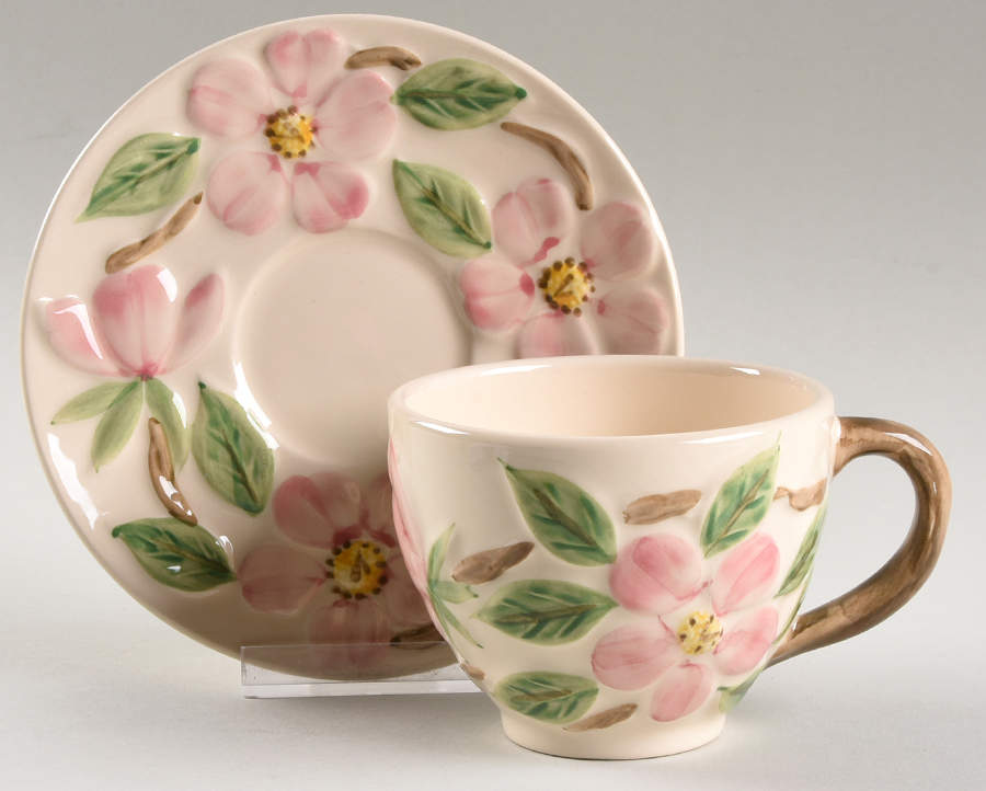 Desert Rose (England and Portugal Backstamp) 60th Anniversary Flat Cup & Saucer Set by Franciscan-1