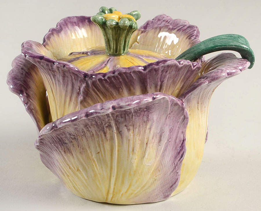 Tulip Swan Sugar Bowl & Lid W/Spoon by Fitz & Floyd-1