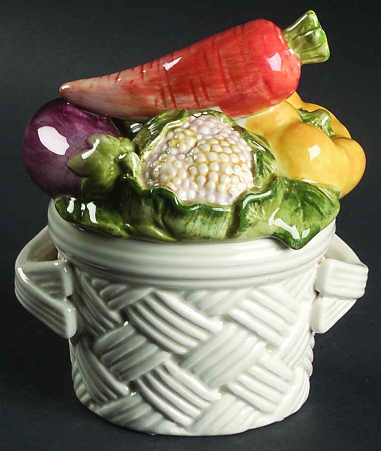 Vegetable Garden Basket Figural Sugar Bowl & Lid by Fitz and Floyd-1