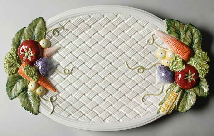 Vegetable Garden Basket 19" Oval Serving Platter by Fitz and Floyd-1
