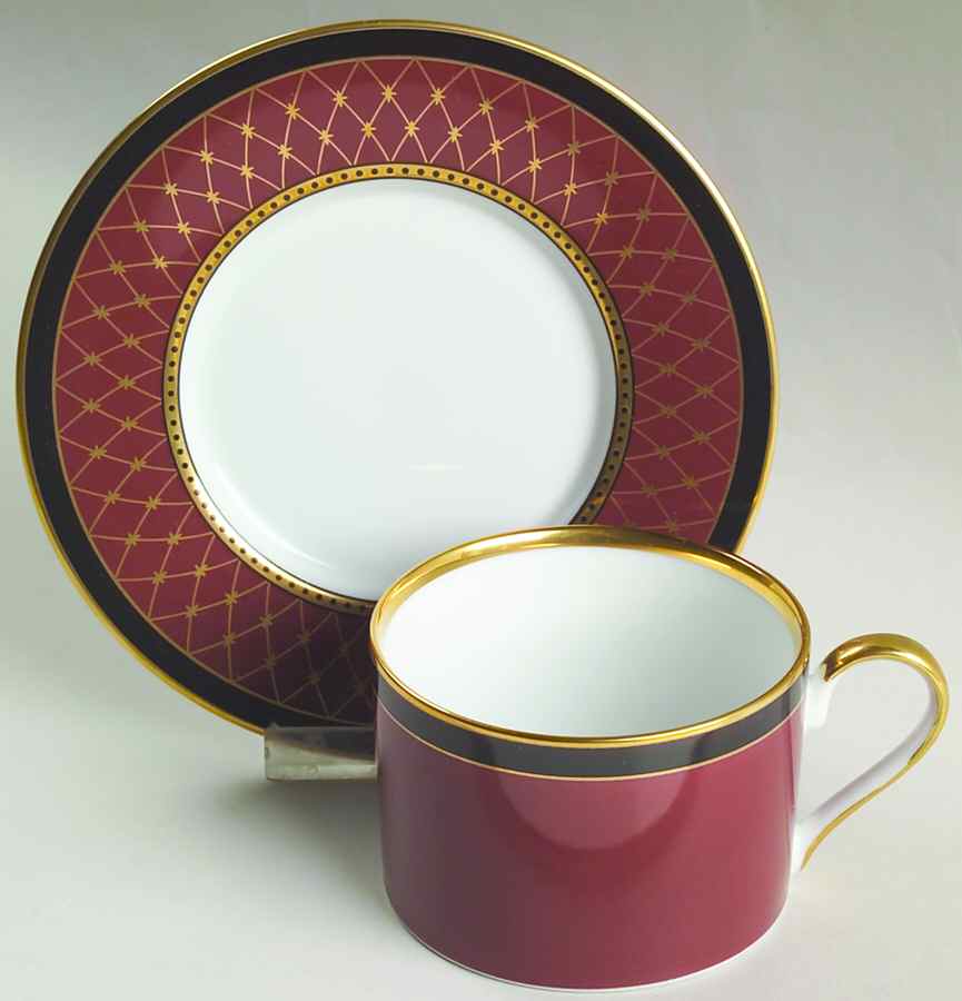 Chaumont II Cinnabar Flat Cup & Saucer Set by Fitz & Floyd-1