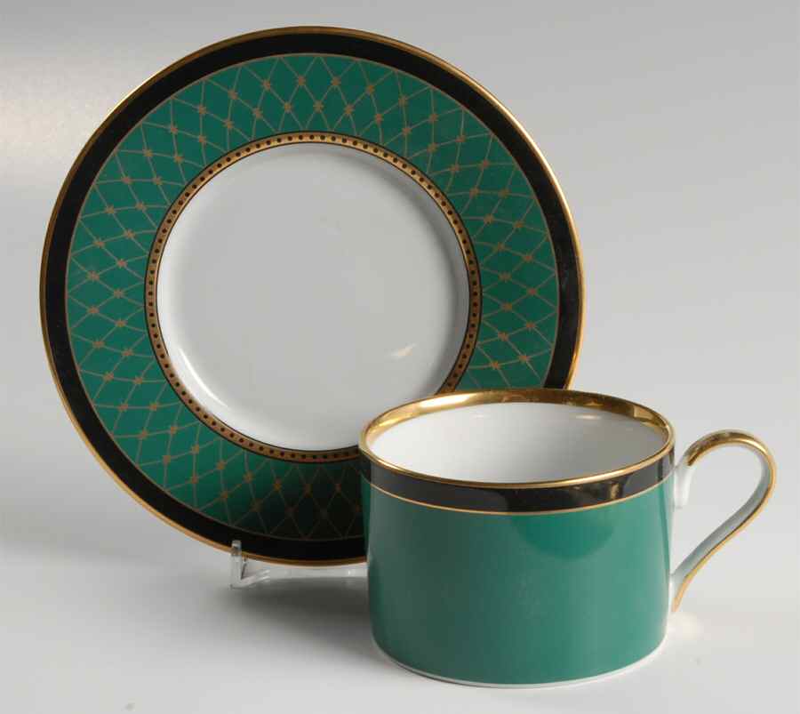 Chaumont II Teal Green Flat Cup & Saucer Set by Fitz & Floyd-1