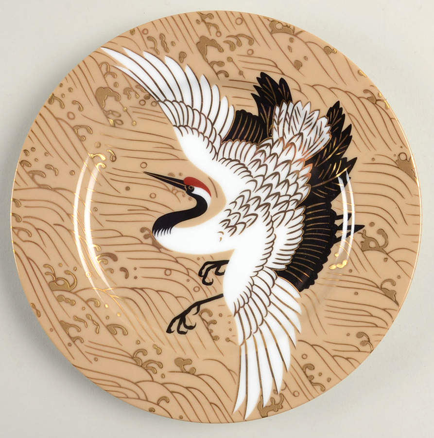 Kyoto Crane (Tan Background) Salad Plate by Fitz & Floyd-1