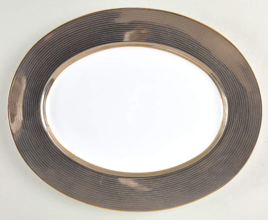 Les Bandes Platinees II 14" Oval Serving Platter by Fitz & Floyd-1