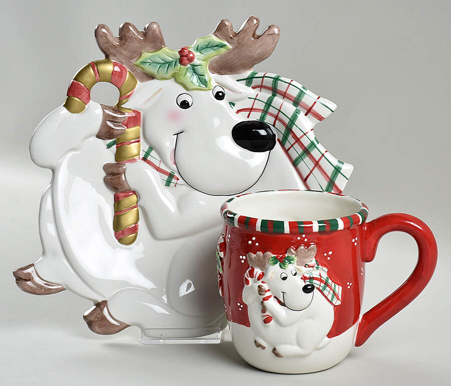 Plaid Christmas Canape Plate & Mug Set by Fitz & Floyd-1