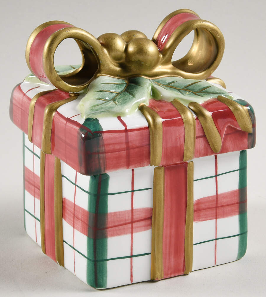 Plaid Christmas Square Box with Lid by Fitz & Floyd-1