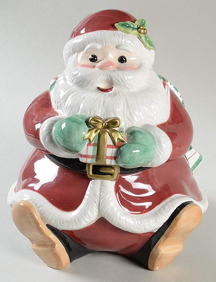 Plaid Christmas Cookie Jar & Lid by Fitz & Floyd-1