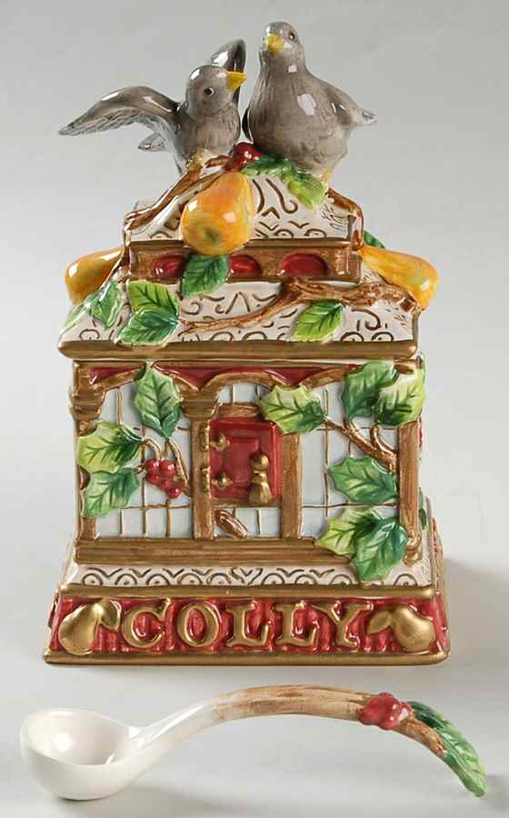 Twelve Days of Christmas Sugar Bowl & Lid W/Spoon by Fitz & Floyd-1