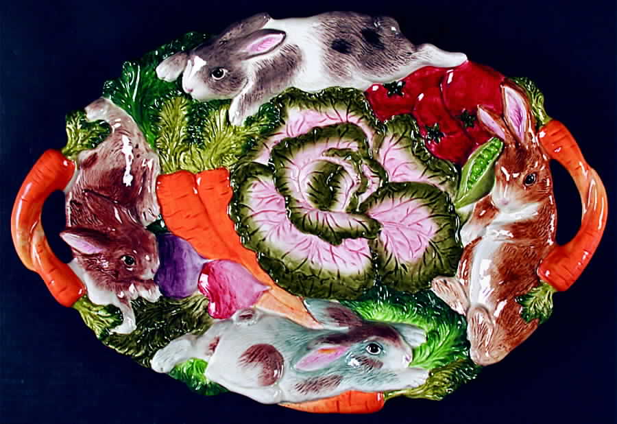 English Garden Bunnies 17" Oval Serving Platter by Fitz and Floyd-1