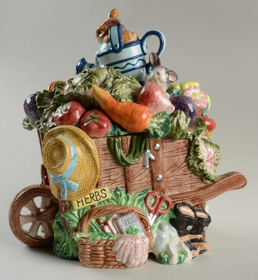 English Garden Bunnies Cookie Jar & Lid by Fitz and Floyd-1