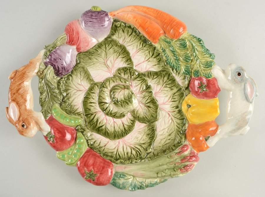 English Garden Bunnies 15" Oval Serving Platter by Fitz and Floyd-1