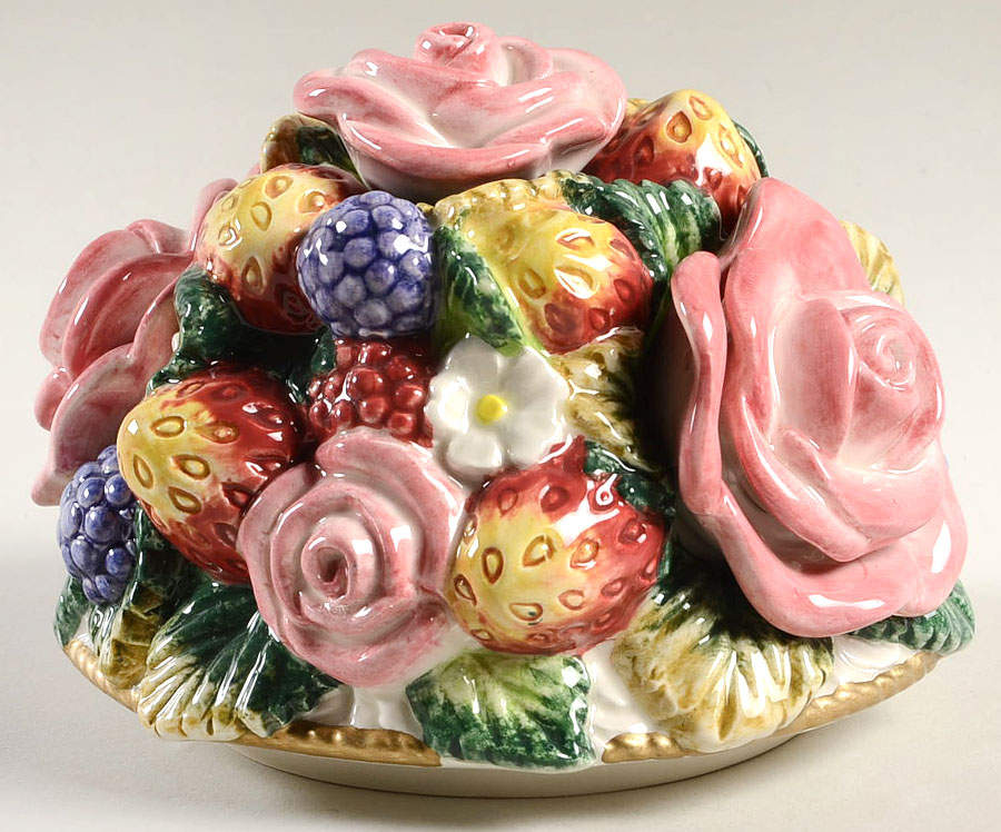 Strawberries & Roses Lid for Candy Jar by Fitz & Floyd-1