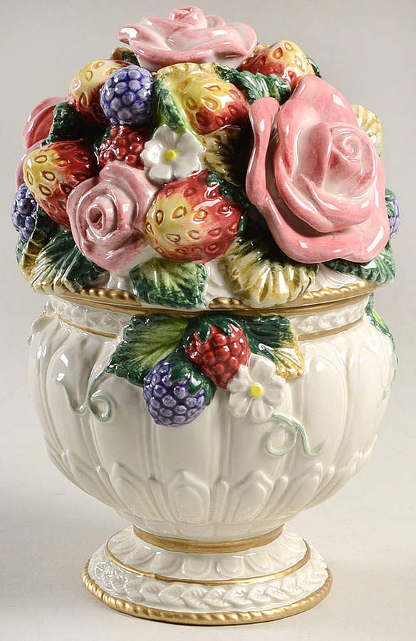 Strawberries & Roses Candy Jar & Lid by Fitz & Floyd-1