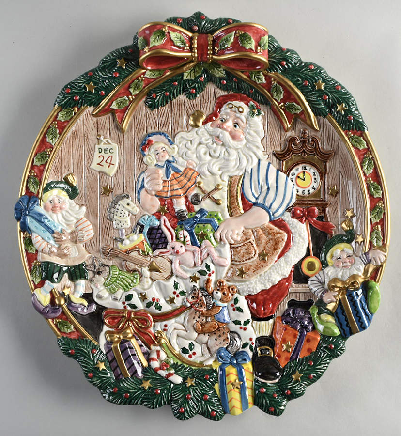 Santa's Magic Workshop 16" Sculpted Round Tray by Fitz & Floyd-1