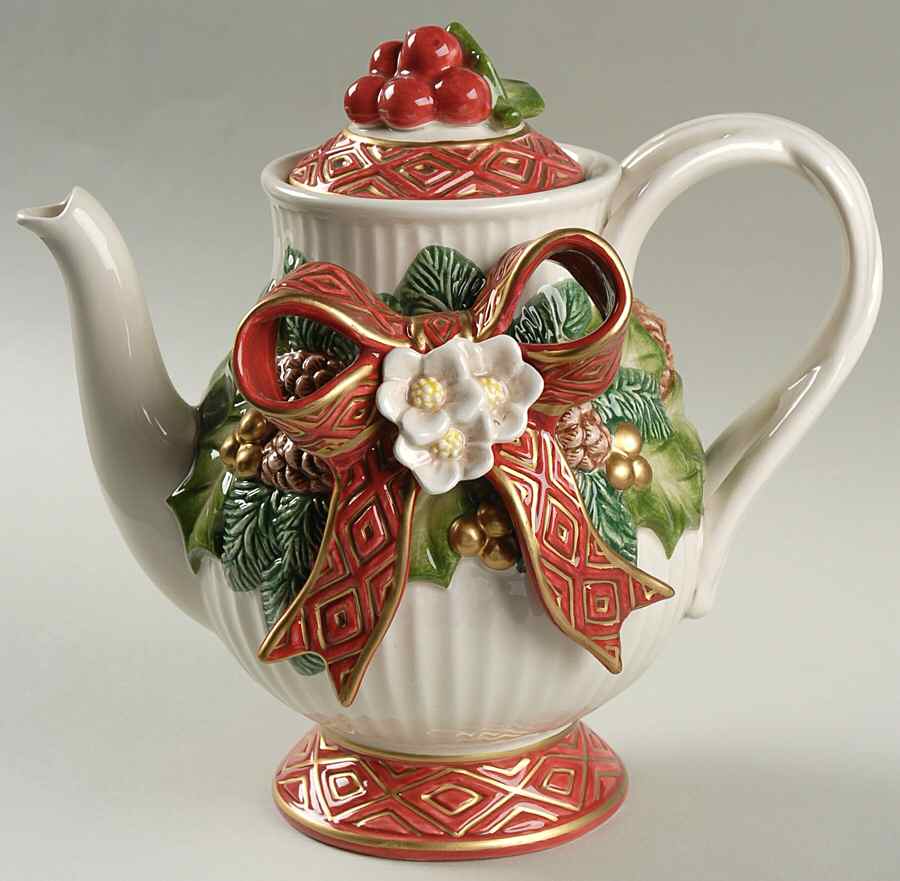 Christmas Rose Teapot & Lid by Fitz and Floyd-1