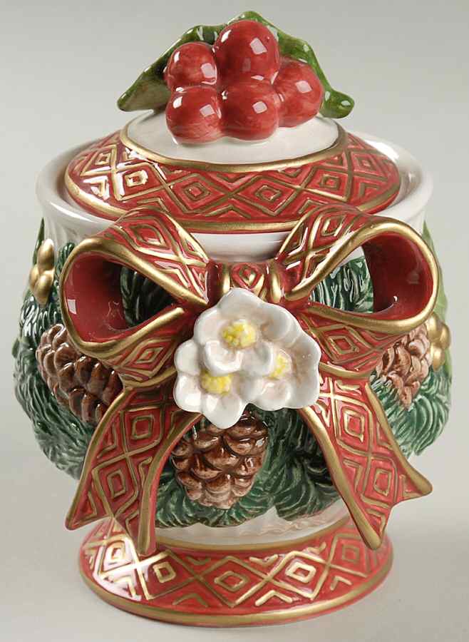 Christmas Rose Sugar Bowl & Lid by Fitz & Floyd-1