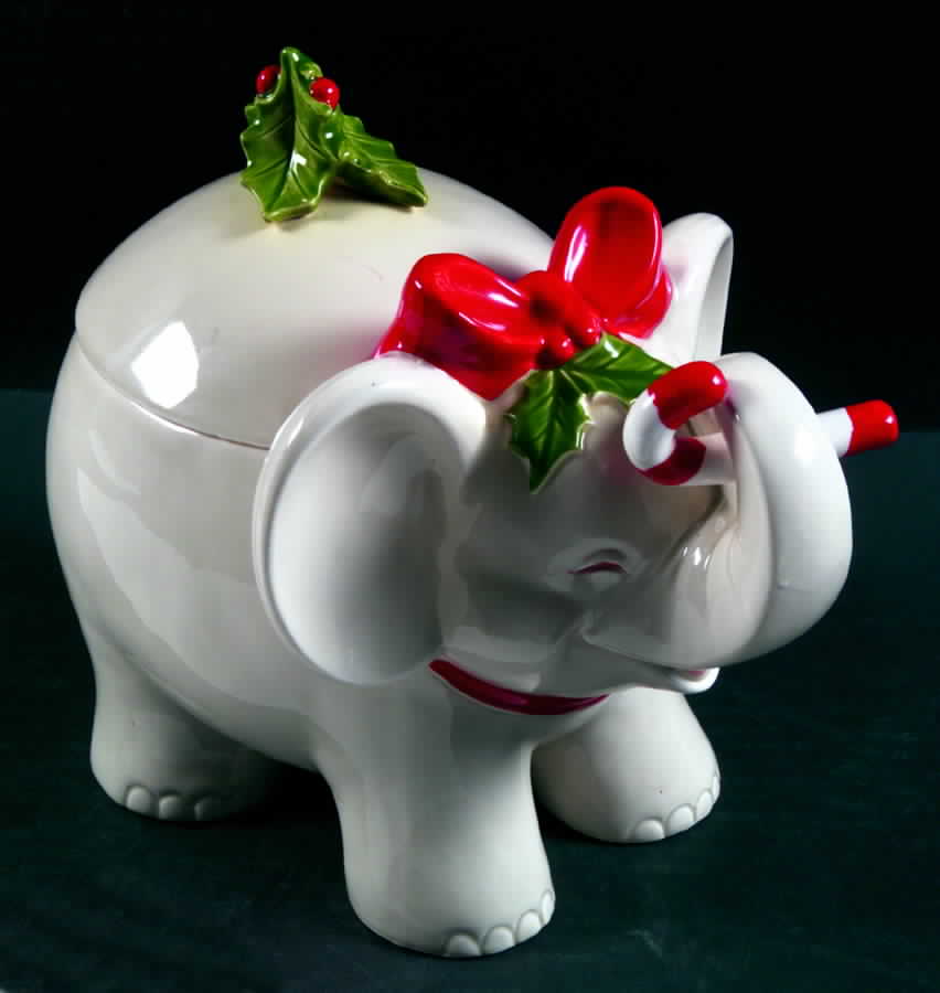 Christmas Elephant Cookie Jar & Lid by Fitz & Floyd-1
