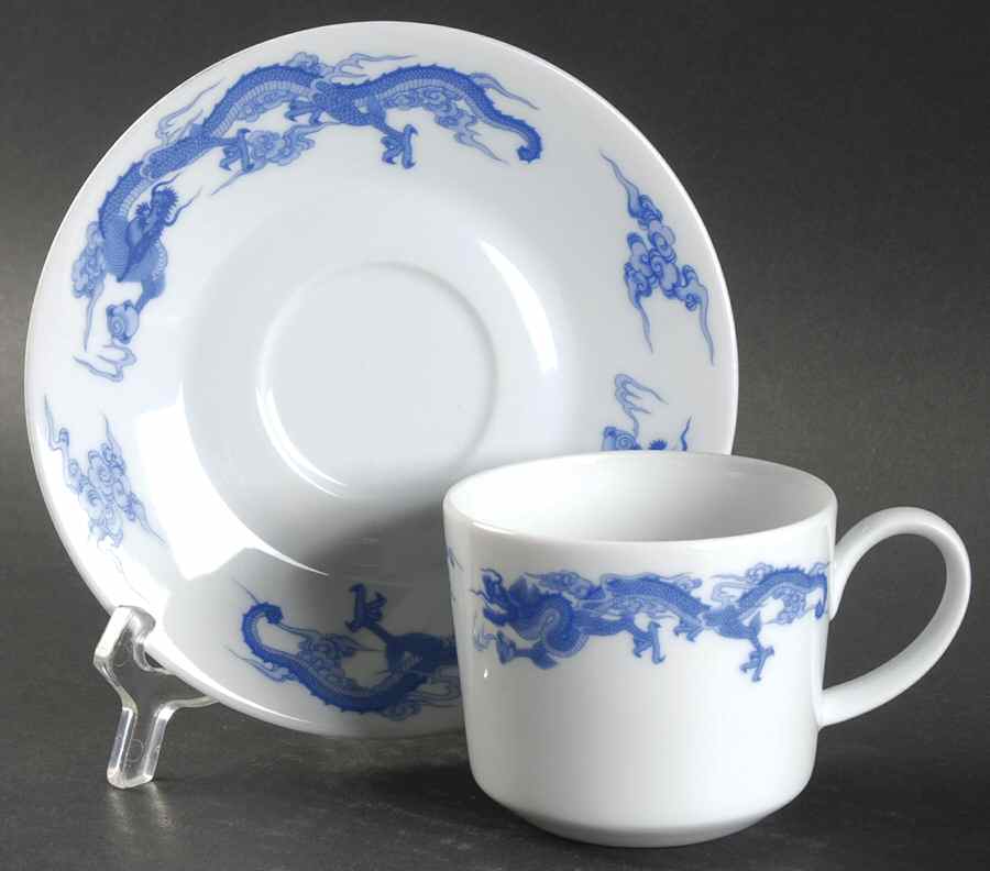 Dragon Blue Flat Cup & Saucer Set by Tiffany-1