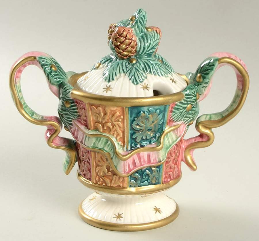 Damask Christmas Sugar Bowl & Lid by Fitz & Floyd-1