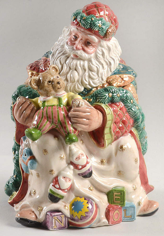 Damask Christmas Figural Cookie Jar & Lid by Fitz & Floyd-1