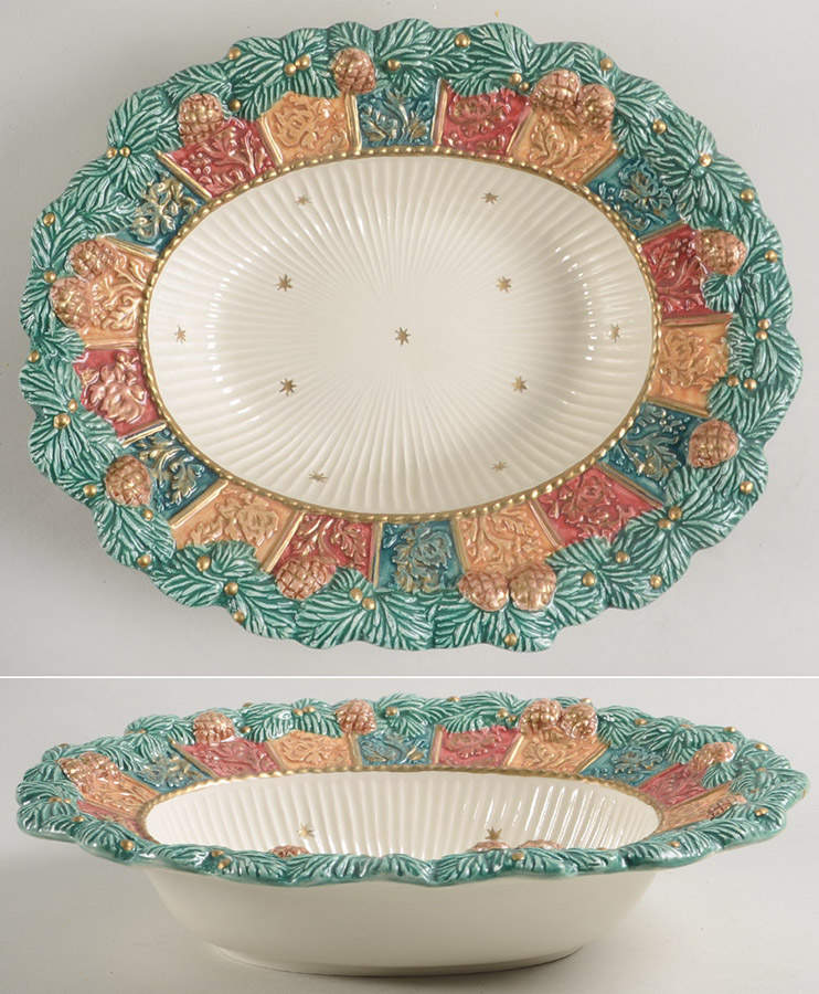 Damask Christmas 10" Oval Vegetable Bowl by Fitz & Floyd-1