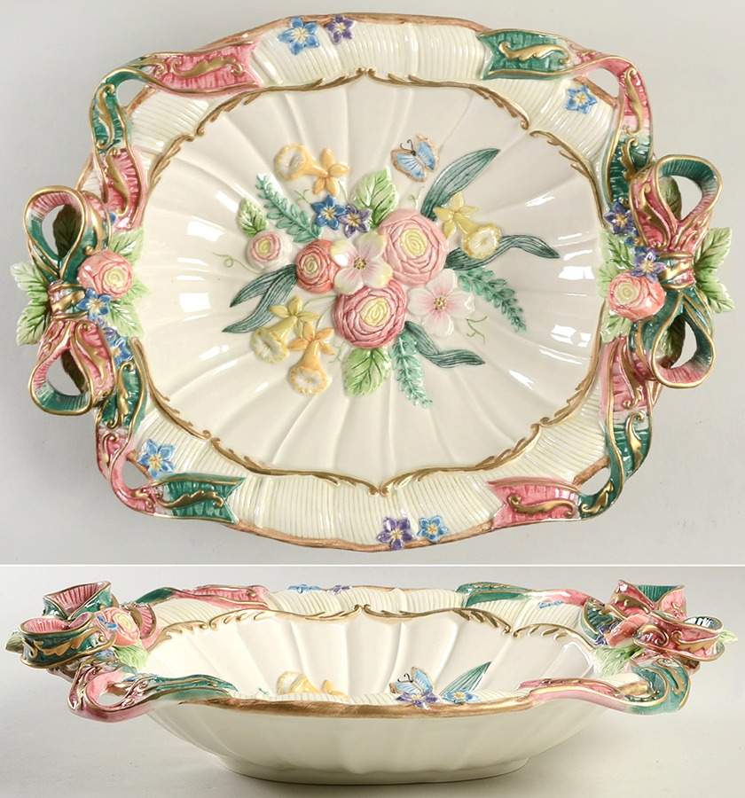 Woodland Spring 15" Oval Handled Bowl by Fitz & Floyd-1